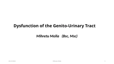 Dysfunction of the Genito-Urinary Tract Mihretu