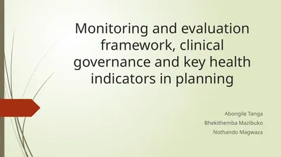 Monitoring and evaluation framework, clinical