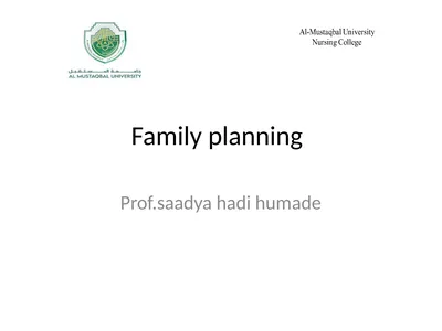 Family planning Prof.saadya hadi humade Family