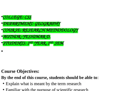 COLLEGE: CSS DEPARTMENT: GEOGRAPHY COURSE: