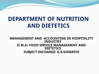 DEPARTMENT OF NUTRITION AND DIETETICS MANAGEMENT