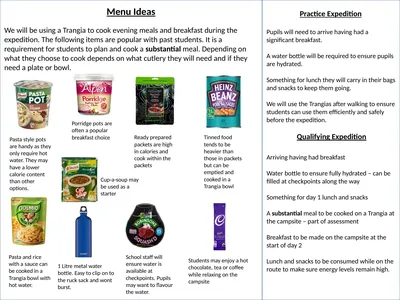 Menu Ideas We will be using a Trangia to cook