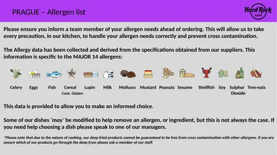 PRAGUE – Allergen list Please ensure you inform a