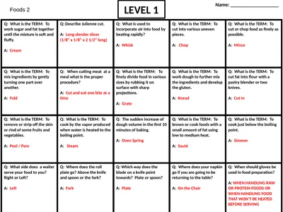 Foods 2 LEVEL 1 Name: ___________________ Foods 2