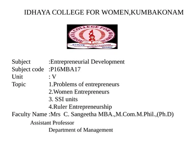 IDHAYA COLLEGE FOR WOMEN,KUMBAKONAM Subject