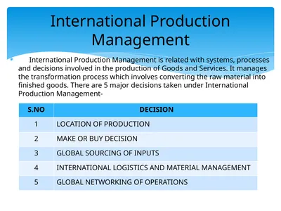 International Production Management is related
