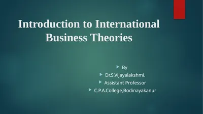 Introduction to International Business Theories By