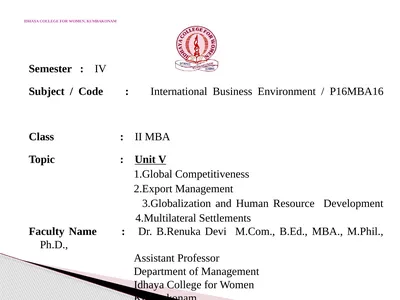 IDHAYA COLLEGE FOR WOMEN, KUMBAKONAM Semester : IV