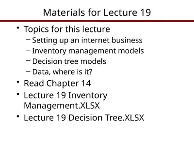 Topics for this lecture Setting up an internet
