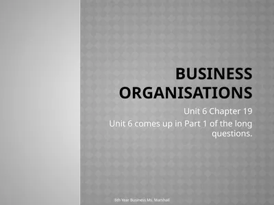 Business Organisations Unit 6 Chapter 19 Unit 6
