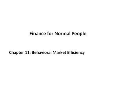 Finance for Normal People Chapter 11: Behavioral