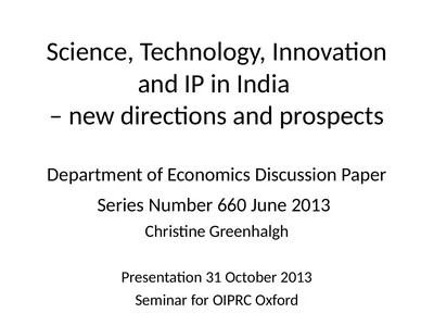 Science, Technology, Innovation and IP in India –