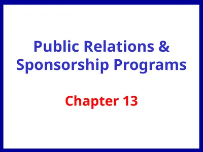 Public Relations & Sponsorship Programs Chapter 13