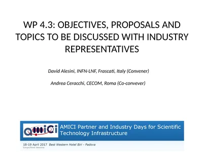 WP 4.3: OBJECTIVES, PROPOSALS AND TOPICS TO BE