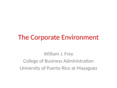 The Corporate Environment William J. Frey College