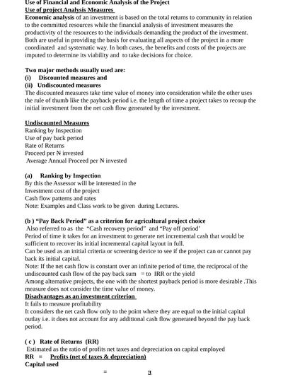 6.0 Decision Criteria for choice of Agricultural