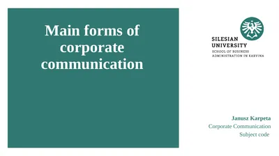 Main forms of corporate communication Janusz
