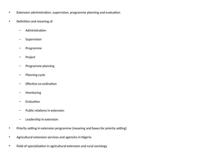 Extension administration, supervision, programme