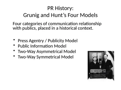 PR History: Grunig and Hunt’s Four Models Four