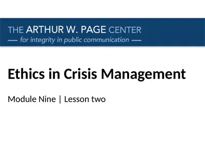 Ethics in Crisis Management Module Nine | Lesson