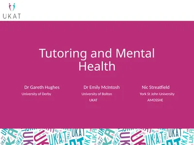 Tutoring and Mental Health Dr Gareth Hughes Dr