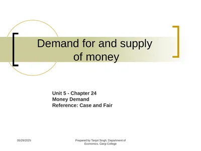 Demand for and supply of money Unit 5 - Chapter