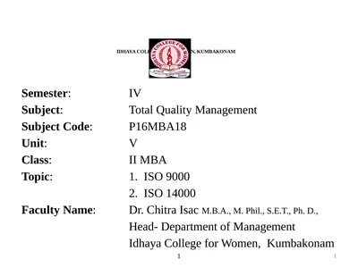 IDHAYA COLLEGE FOR WOMEN, KUMBAKONAM Semester: IV