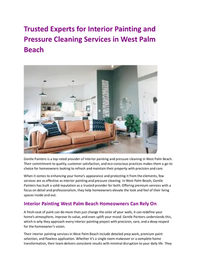 Trusted Experts for Interior Painting and Pressure Cleaning Services in West Palm Beach
