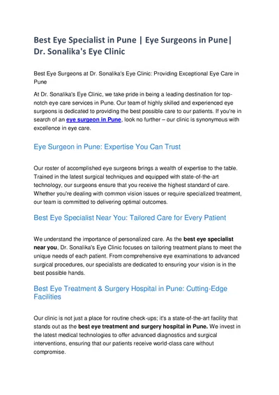 Best Eye Specialist in Pune | Eye Surgeons in Pune| Dr. Sonalika's Eye Clinic