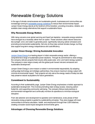 Renewable energy solutions  | Juniper Green Energy