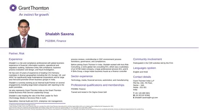 Partner, Risk Experience Shalabh is a risk and