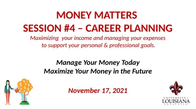 MONEY MATTERS SESSION #4 – CAREER PLANNING