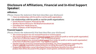 Disclosure of Affiliations, Financial and In-Kind