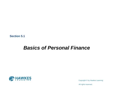 Section 5.1 Basics of Personal Finance Objectives
