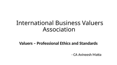 International Business Valuers Association Valuers