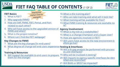FIET FAQ TABLE OF CONTENTS (1 of 2) FIET Basics