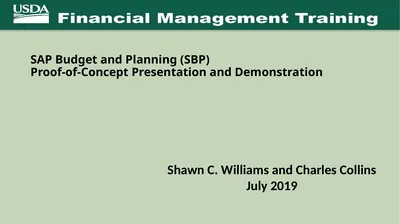 SAP Budget and Planning (SBP) Proof-of-Concept