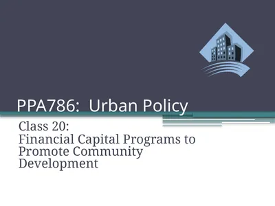 PPA786: Urban Policy Class 20: Financial Capital