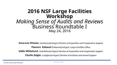 2016 NSF Large Facilities Workshop Making Sense of