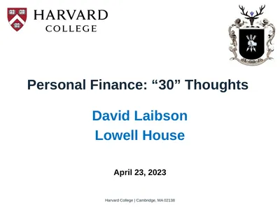 Personal Finance: “30” Thoughts David Laibson