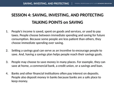 SESSION 4: SAVING, INVESTING, AND PROTECTING
