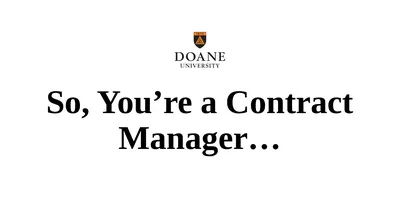 So, You’re a Contract Manager… New Contract