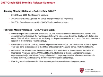 2017 Oracle EBS Monthly Release Summary 1 January