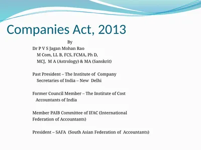 Companies Act, 2013 By Dr P V S Jagan Mohan