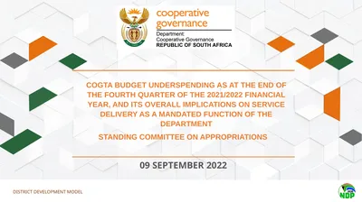 COGTA BUDGET UNDERSPENDING AS AT THE END OF THE