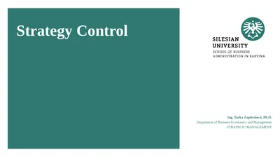 Strategy Control Ing. Šárka Zapletalová, Ph.D.