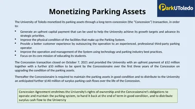 Monetizing Parking Assets The University of Toledo