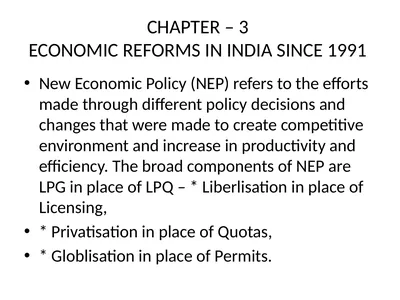 CHAPTER – 3 ECONOMIC REFORMS IN INDIA SINCE 1991