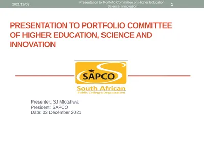 Presentation to Portfolio Committee on Higher