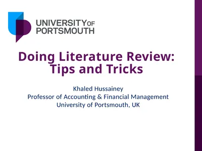 Doing Literature Review: Tips and Tricks Khaled